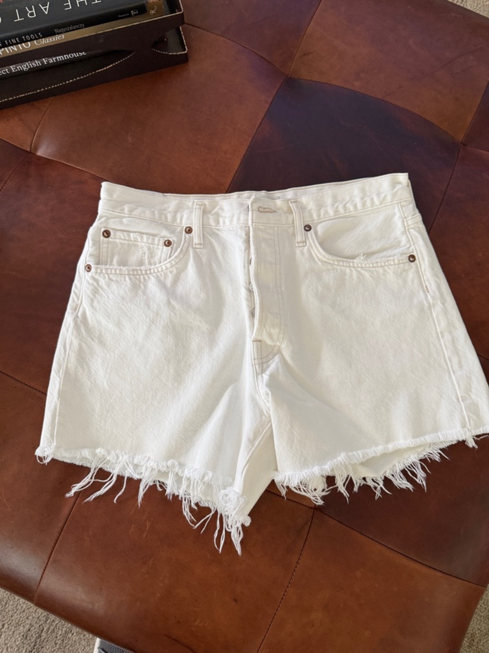 AGOLDE White Frayed High-Rise Denim Cutoff Shorts